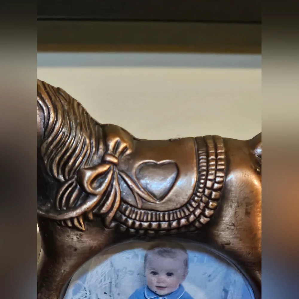 Vtg 70s Bronze Rocking Horse 3D Picture Frame Aged Patina Nursery Functions‎